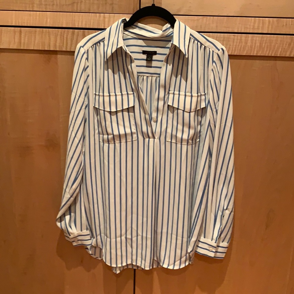 White and blue stripped shirt